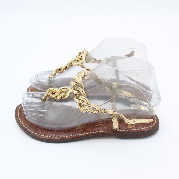 Sam Edelman Sandals Womens Size 5 Chunky Chain Gold Thong Flat Resort Y2K - Picture 3 of 5